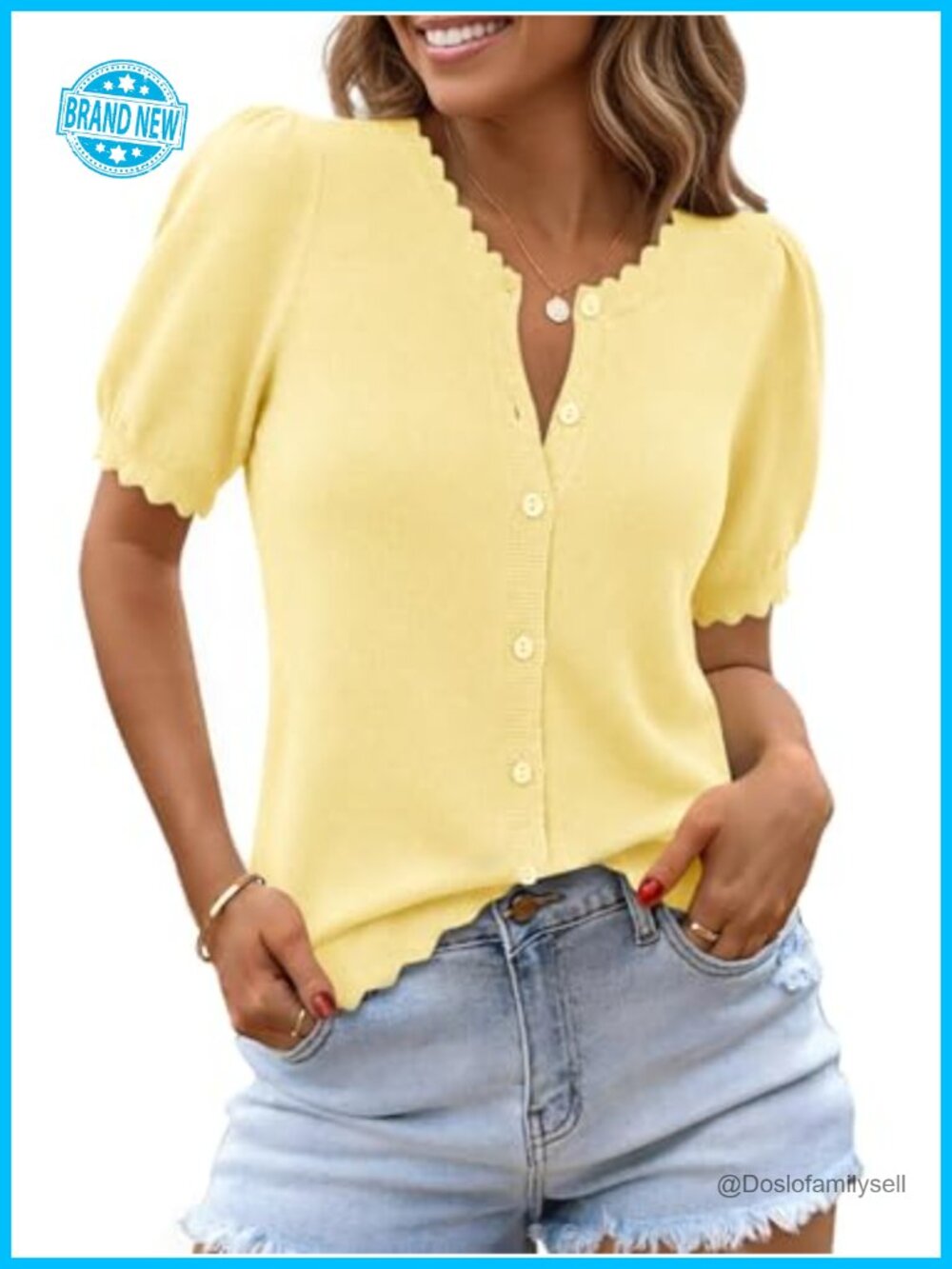 Womens Puff Short Sleeve Cardigan Lightweight Knit Sweater Button Down